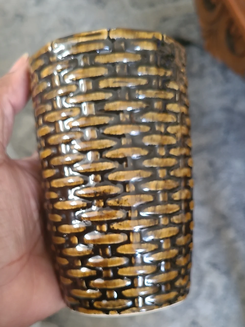Handcrafted Brown Textured Ceramic Basket Weaved Vase